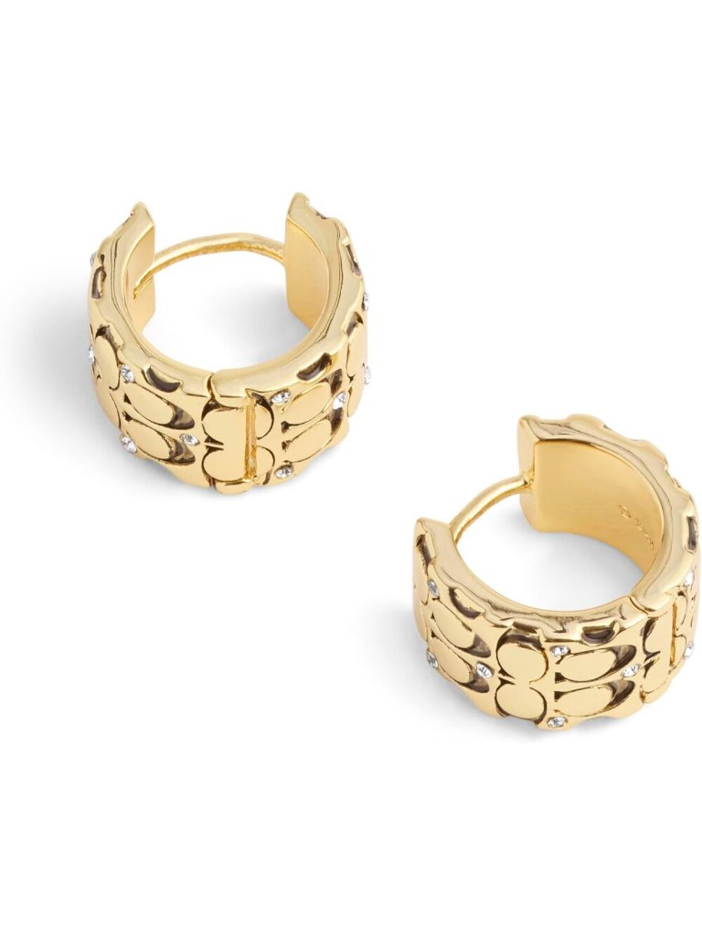 Coach Women's Golden Quilted Huggie Earrings Gold Tone Crystal Designer Boutique - Picture 2 of 6